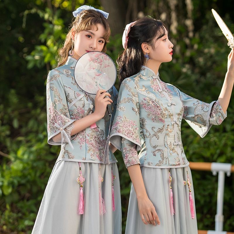 Đầm Phù Dâu Dáng Dài Phong Cách Trung Hoa Thời Trang Mới