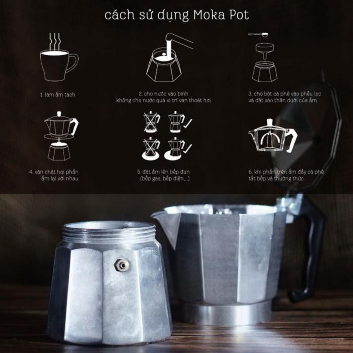 [Hàng nhập loại 1] Bình pha cà phê Moka kiểu Ý 300ml bằng Nhôm cao cấp