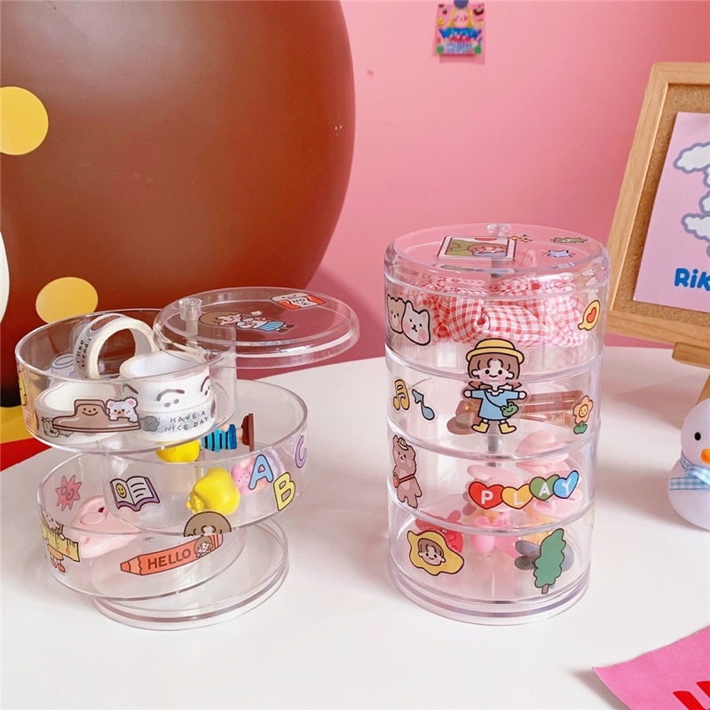(Tặng 1 sticker) Hộp nhựa trong 4 tầng xoay 360 độ