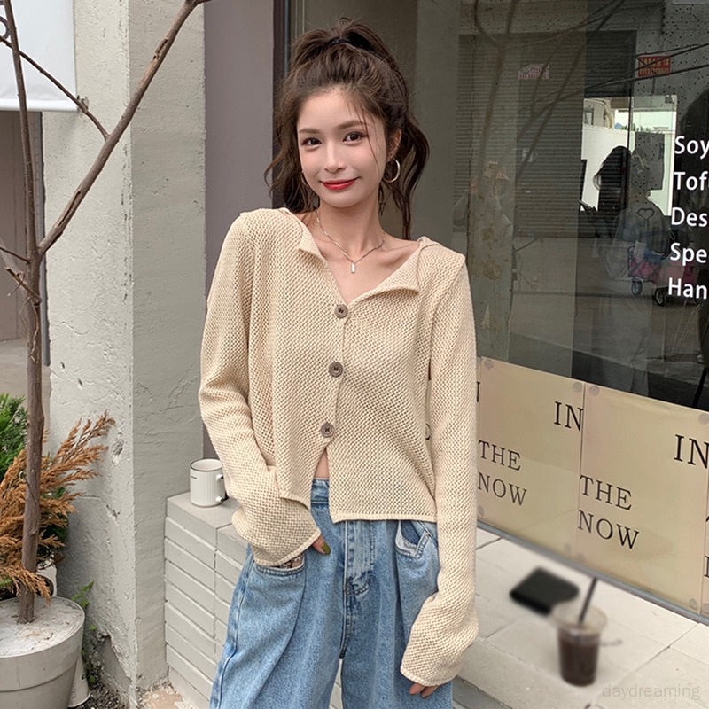 Áo Cardigan Dệt Kim Tay Dài Màu Sắc Thanh Lịch Phong Cách Hàn Quốc