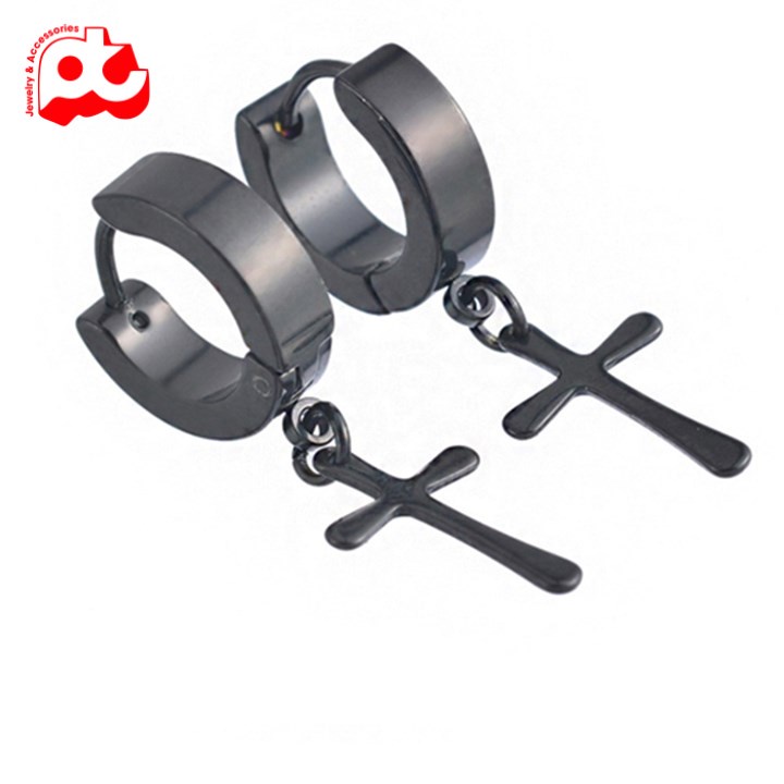 Bông tai nam inox rẻ thời trang cao cấp titan kiểu khoen tròn tòn ten phụ kiện hình thánh giá fashionmp PTBTNA151