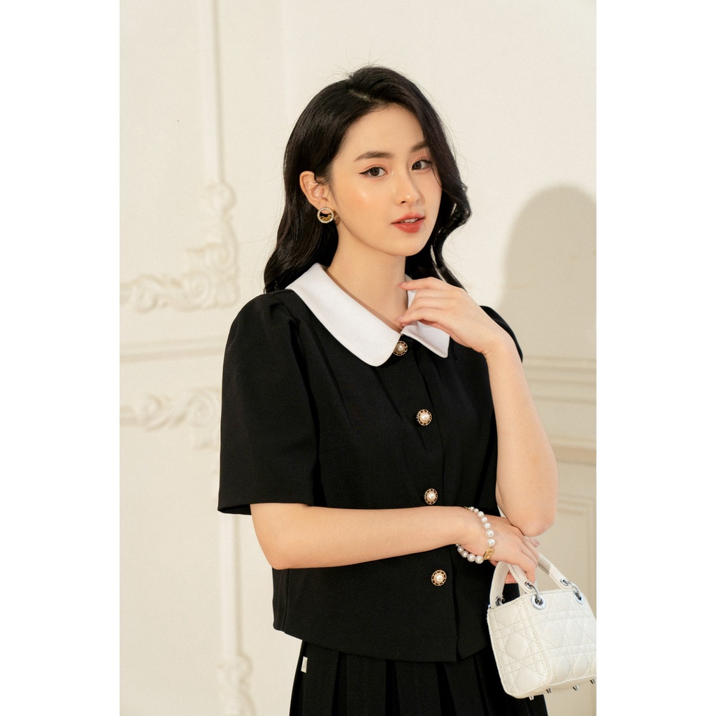 Áo sơ mi cổ sen phối tay ly, áo sơ mi kiểu nữ tính thanh lịch TIINSTORE AHN332