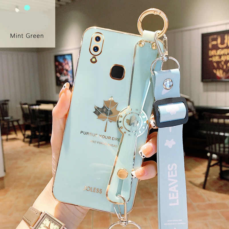 Điện Thoại Mềm Họa Tiết Lá Phong 6D Có Dây Đeo Cổ Tay Casing Vivo Y93 Soft Phone Case Vivo Y95 Cassing Vivo Y91 Casing Vivo Y91i Cases Luxury Wrist Strap Holder 6D Cute Maple Leaf Soft Phone Case With Gift Lanyard