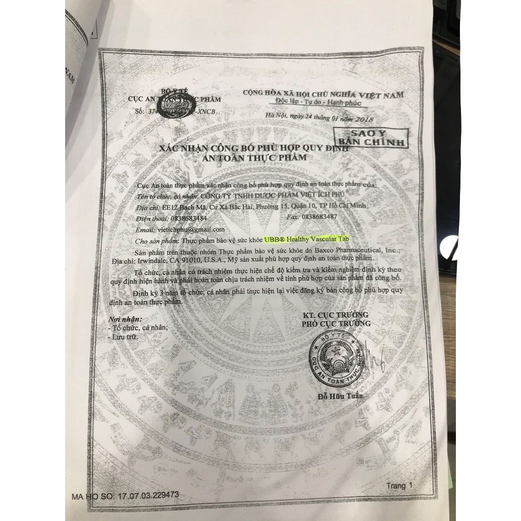 Viên uống hỗ trợ ngăn ngừa suy giãn tĩnh mạch chân, co búi trĩ Ubb Healthy Vascular Tab 30 Viên