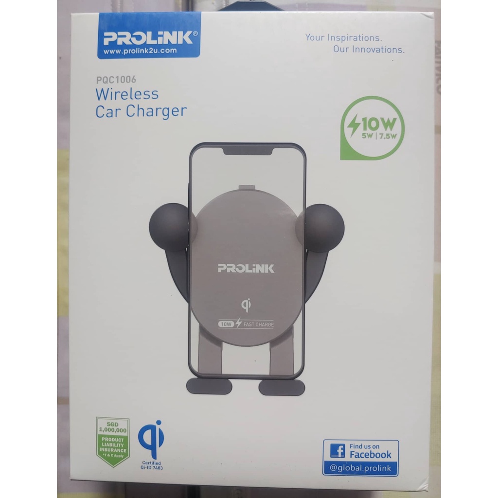 Giá đỡ sạc điện thoại không dây 10W PROLiNK PQC1006 trên ô tô dành cho iPhone, iPad, Xiaomi, Samsung