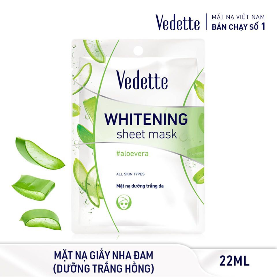 COMBO 10 MẶT NẠ GIẤY TRẮNG HỒNG TỰ NHIÊN 22ml VEDETTE - 05 LOẠI x 2