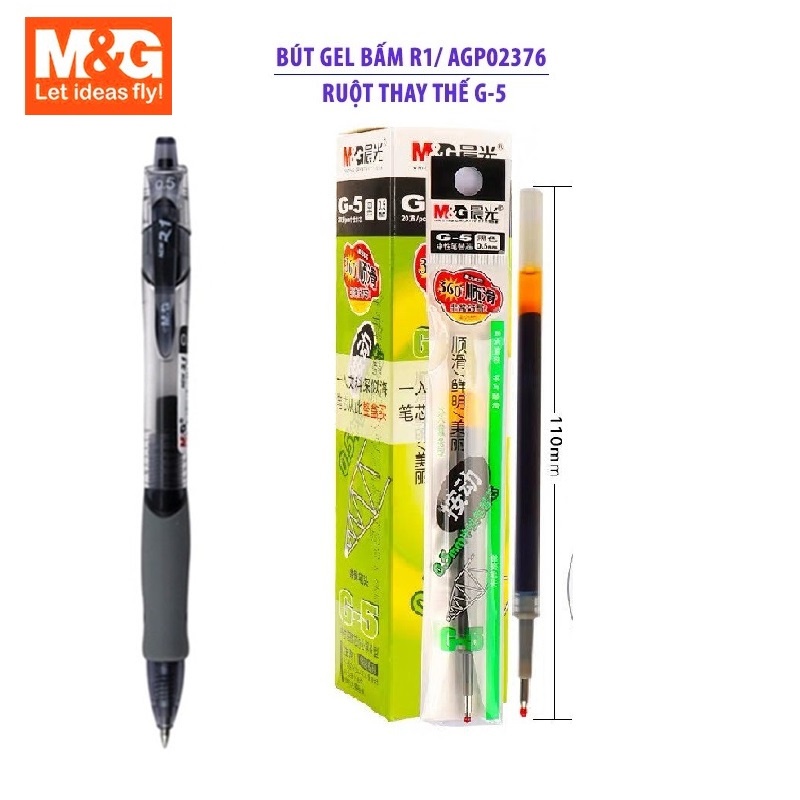 Combo Bút Gel + Ruột M&G R1 AGP02376/MG-1163 0.5mm mực nhanh khô