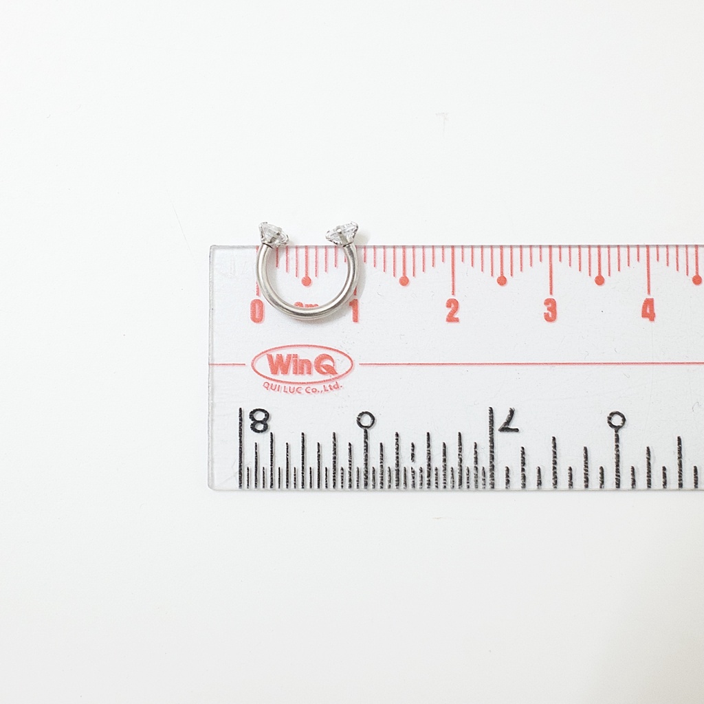 Khuyên Tai Titan Unisex Chữ U Màu Bạc 2 Đá Tròn 3mm Không Gỉ Sét Không Ngứa Bông Tai Julies Box 66