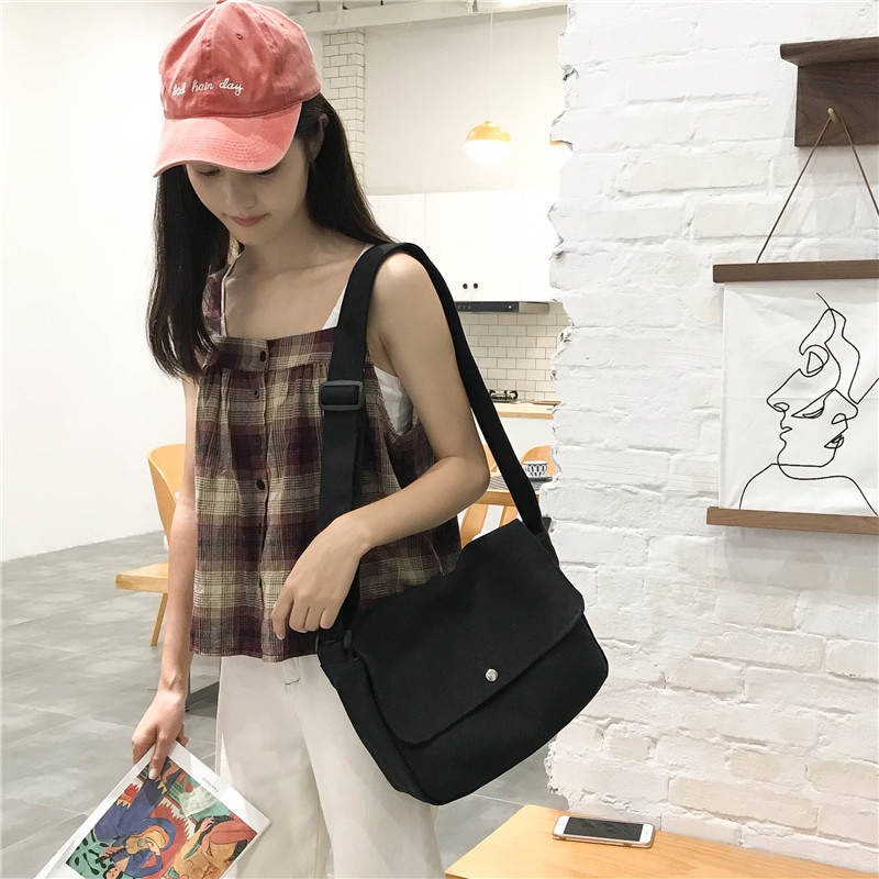 Túi vải tote canvas đeo chéo nam nữ vừa A4 đi học đẹp thời trang Hàn Quốc