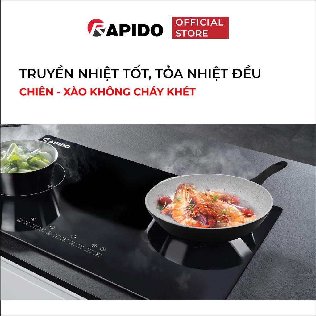 Chảo từ chống dính Rapido, chảo xào vân đá size 24-30cm dùng bếp từ, gas, hồng ngoại