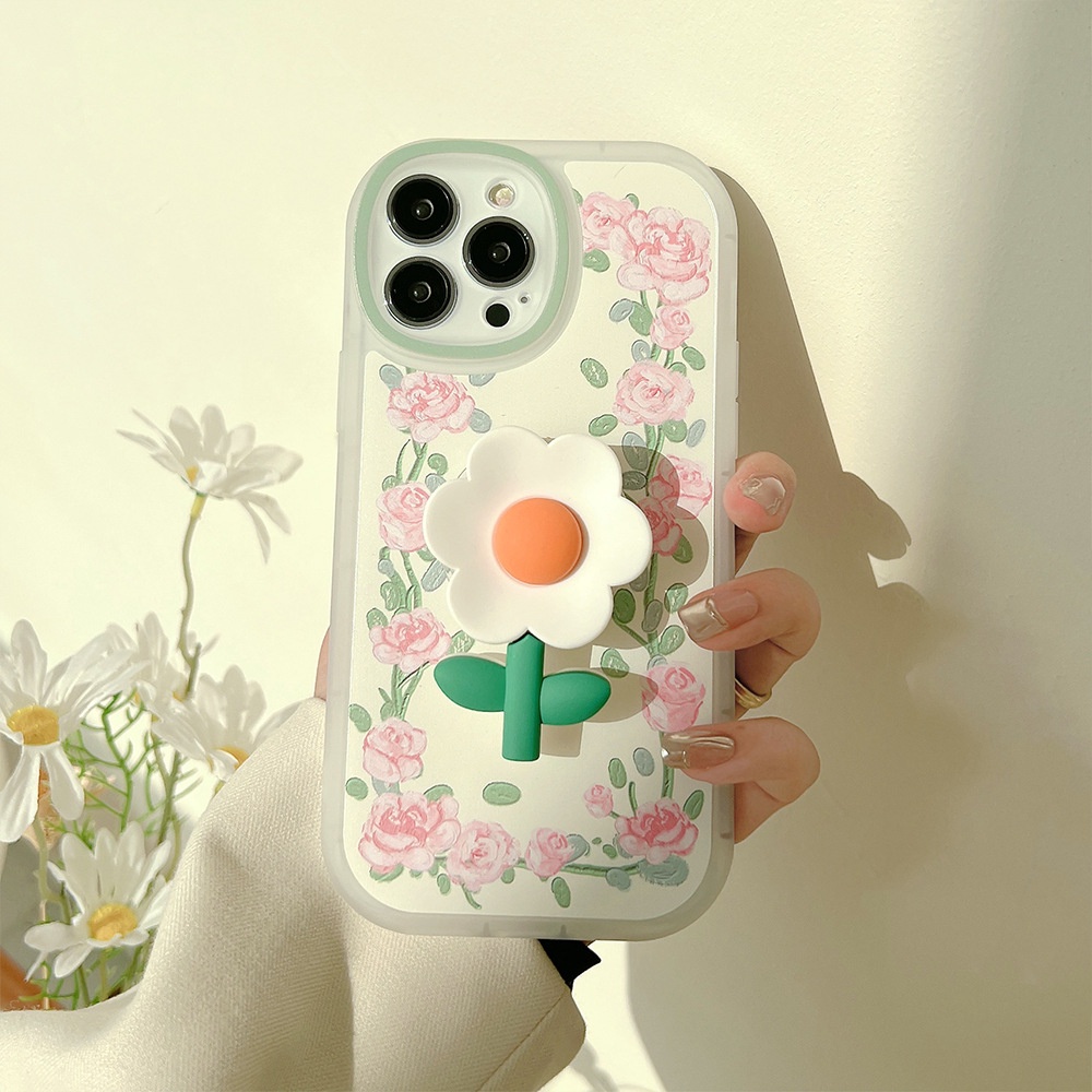 Ốp lưng iphone Ốp Điện Thoại Silicone Có Giá Đỡ Hình Hoa Hồng Sơn Dầu Cho iPhone13 iPhone13 12pro max 11 xr 8+ Dinuo case