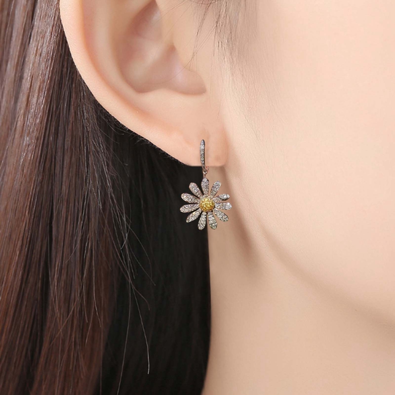 Đôi Khuyên Tai Bạc 925 Hình Hoa Đính Đá Thời Trang
