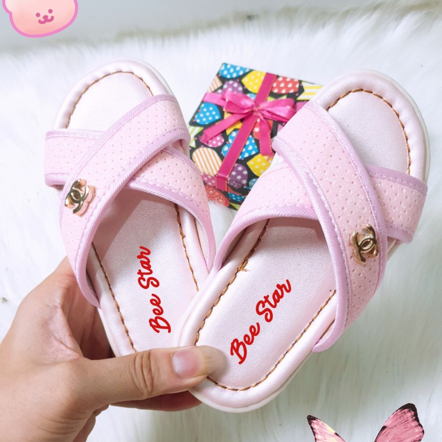 Dép trẻ em  Ảnh Thật  quai chéo  Bé Gái từ 4 đến 8 tuổi PINK