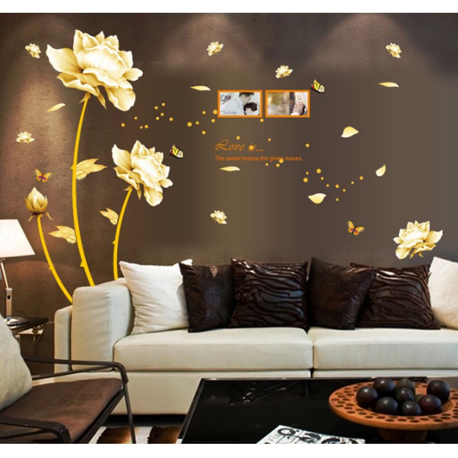 Decal trang trí tường Hoa Lớn Vàng Kem