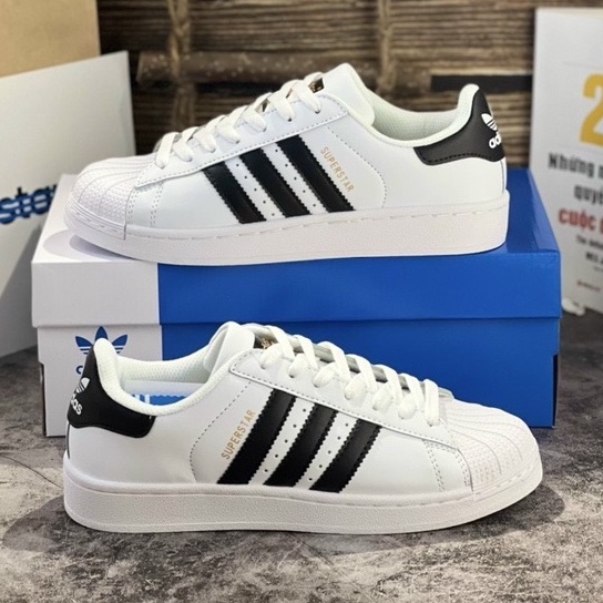 Giày Superstar sneaker mũi sò màu trắng sọc đen hàng chuẩn trung S.C 99% Full Box Bill
