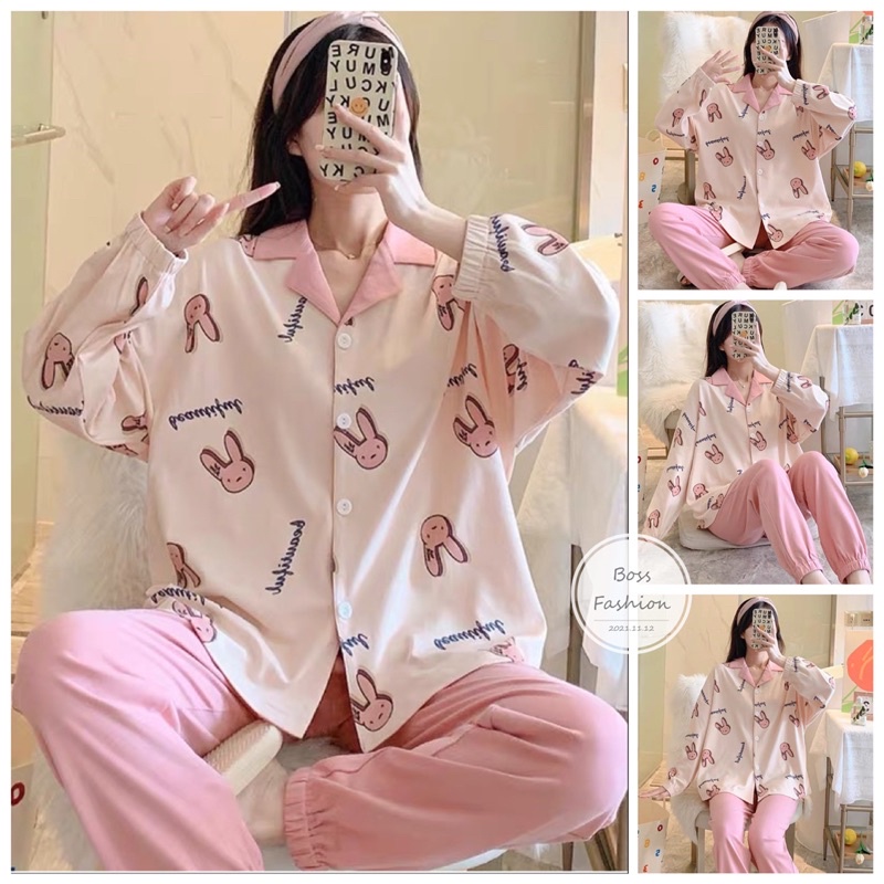 Bộ Ngủ Pijama Nữ Dài Tay Mặc Nhà Thu Đông Kate Loại 1 Thỏ Hồng