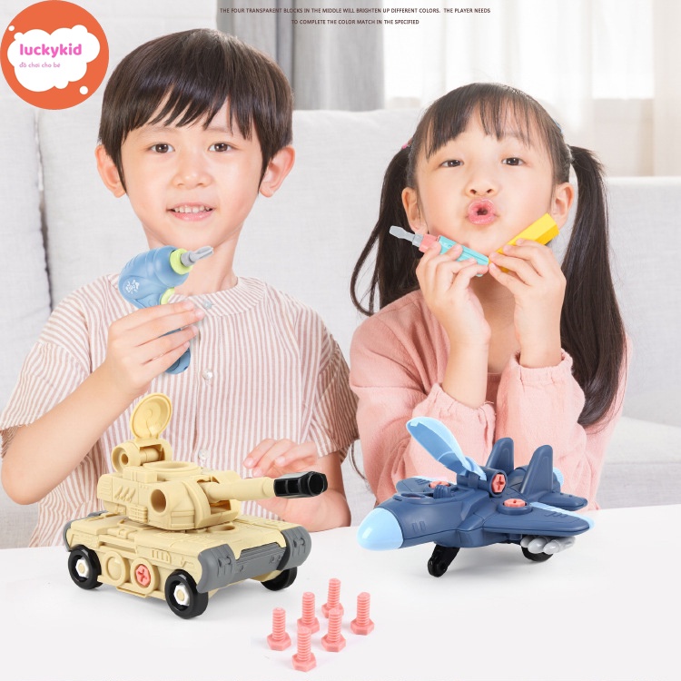 Đồ chơi cho bé ô tô lắp ráp tháo lắp vặn ốc vít mô hình thông minh, xe tăng, máy bay vận động tư duy cho bé trai bé gái