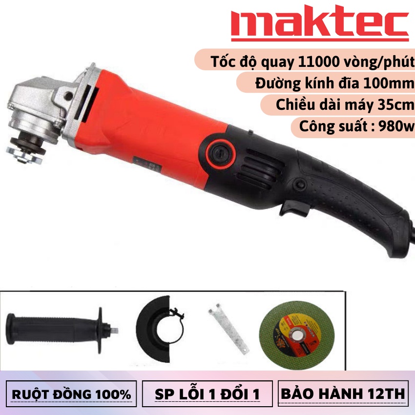 Máy Mài Cắt Góc Cầm Tay MAKTEC Công Suất 980W, Đường Kính Đĩa 100mm, Mài Kim Loại, Gỗ, Đá, Cắt Bàn,...