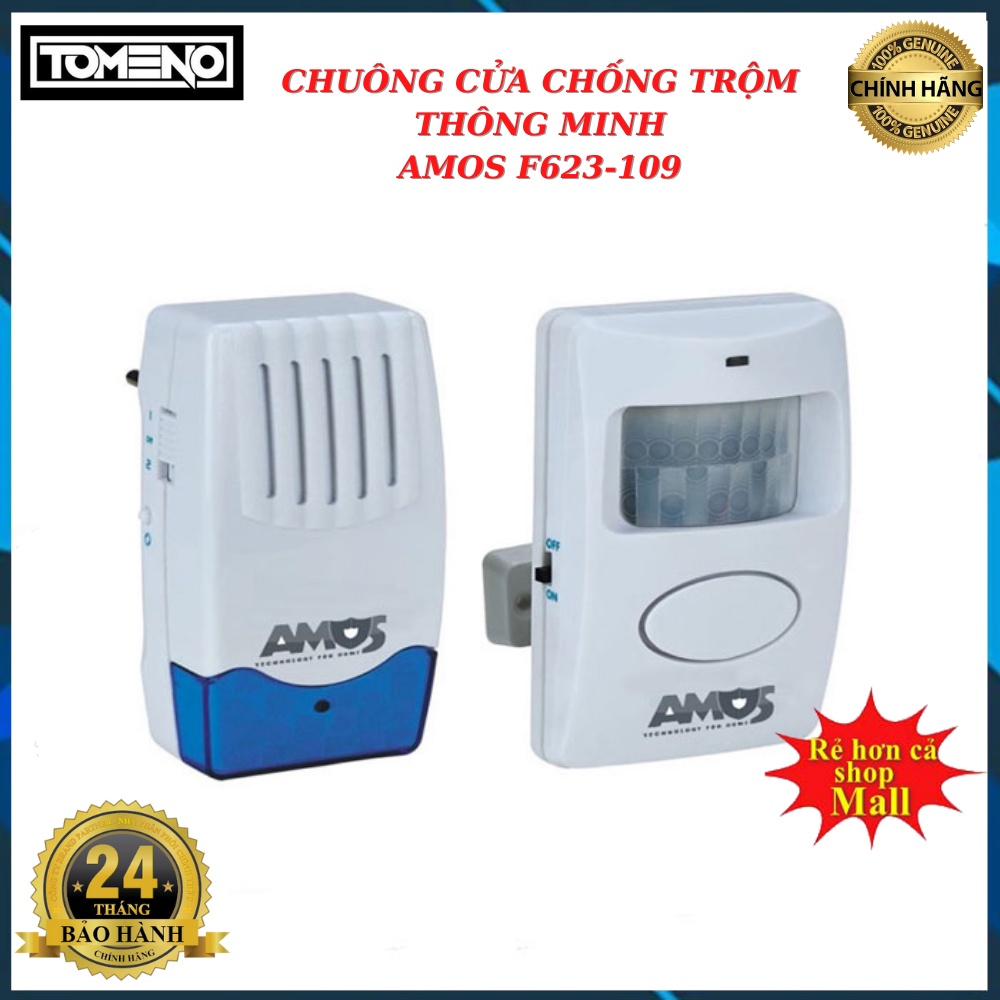 chuông cửa không dây thông minh , Chuông báo khách AMOS F623-109 , cảm biến , cảm ứng , hồng ngoại , chống chộm , tomeno