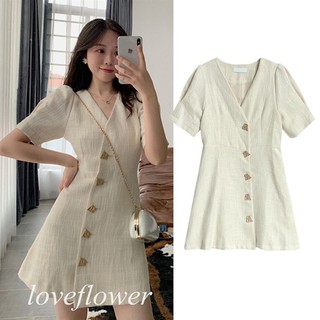 Đầm Nữ Cổ Chữ V Phong Cách Vintage Xinh Xắn