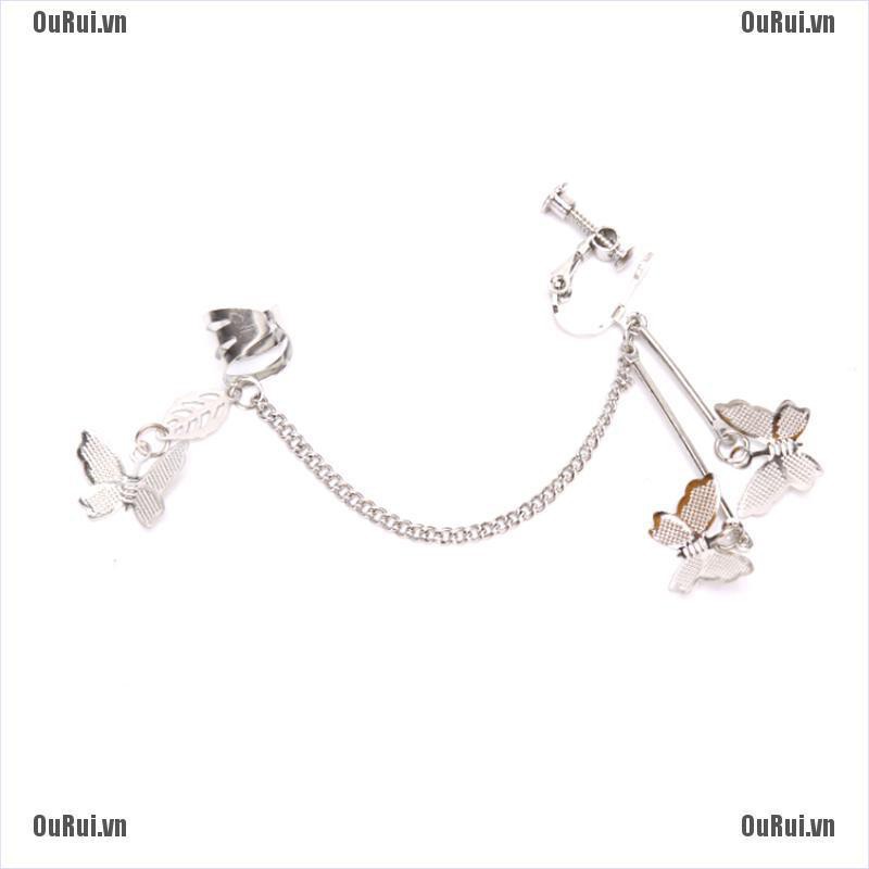 (FCC) 1 Khuyên Tai Dáng Dài Trang Trí Hình Bướm Phong Cách Harajuku Thời Trang