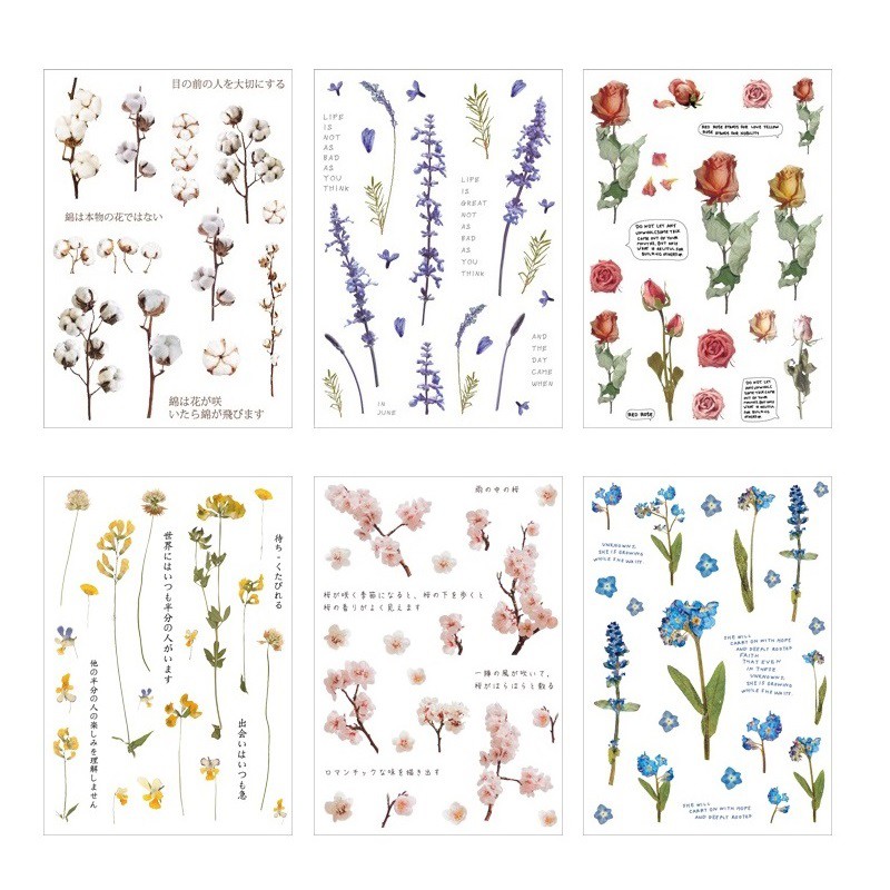 1 Bộ Sticker Cotton Họa Tiết Hoa Oải Hương / Cherry / Hoa Hồng / Cherry Trang Trí Nhật Ký / Khung Ảnh C6