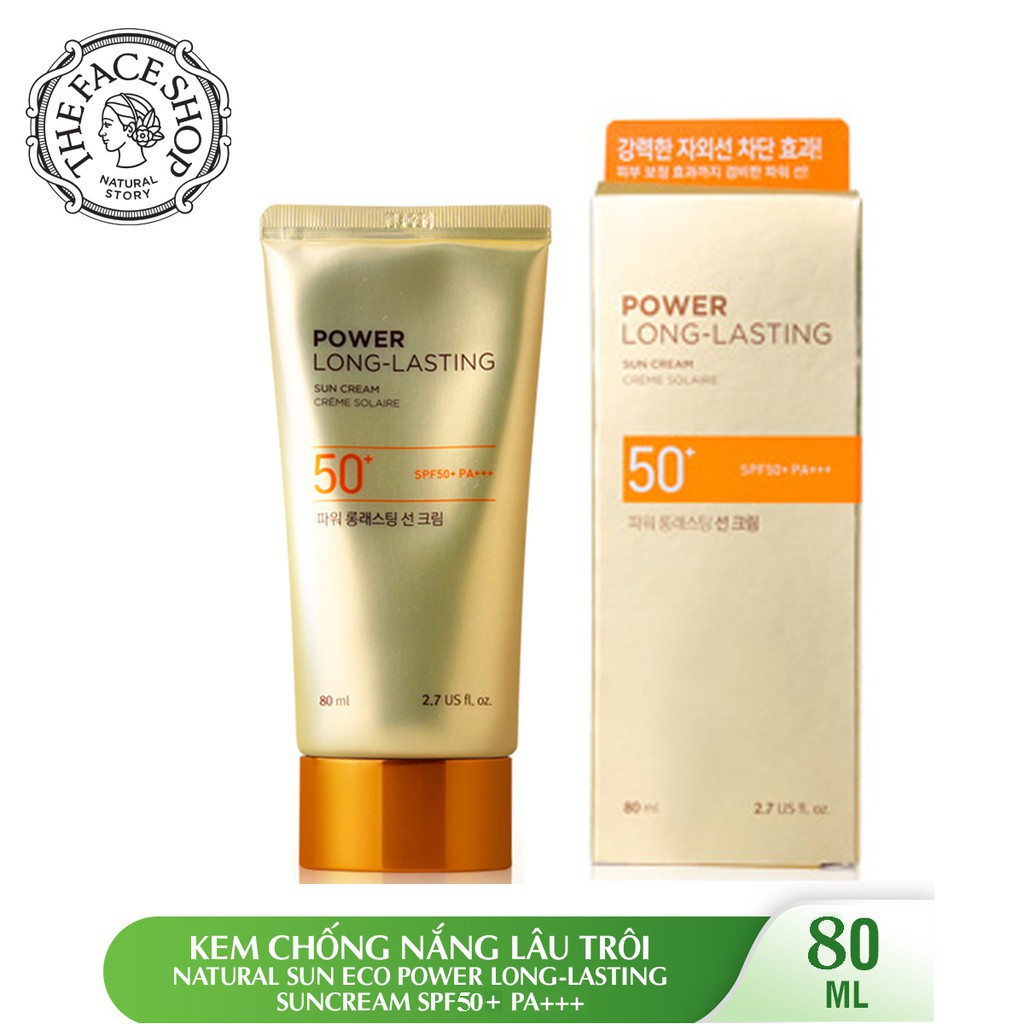 [AUTH] Kem Chống Nắng 50ml 80ml The Face Shop Đa Chức Năng NATURAL SUN ECO POWER LONG-LASTING SUN CREAM SPF50+ PA+++