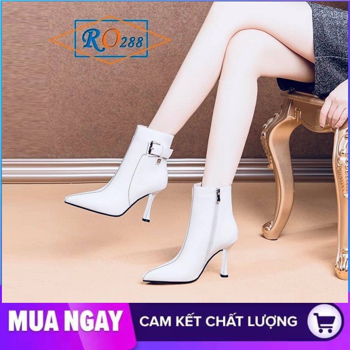 Giày boot nữ cổ thấp 7cm hàng hiệu rosata hai màu đen trắng ro288