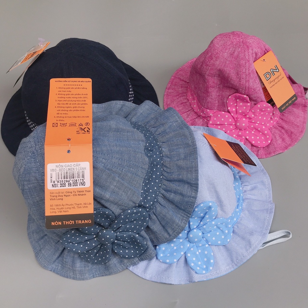 Nón vành tròn viền bèo linen hoa 5 cánh Duy Ngọc size 48cm
