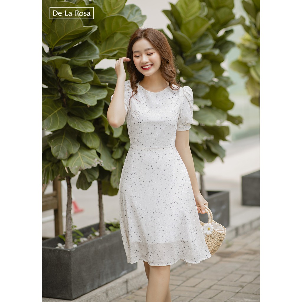 Đầm váy hoa nhí trắng thiết kế dáng xèo dạo phố công sở - De La Rosa | BigBuy360 - bigbuy360.vn