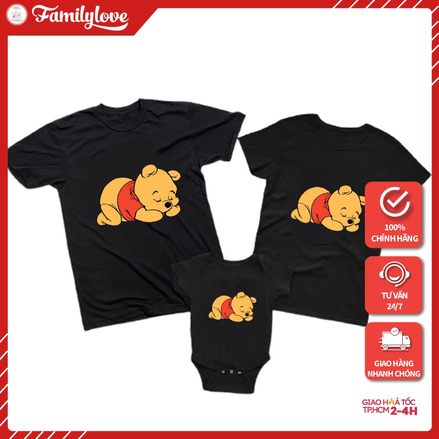 Áo Gia Đình Familylove -set Đồng Phục Gia Đình Họa Tiết Gấu Pooh Đáng Yêu  Chất Liệu Cotton 100% Co Giãn