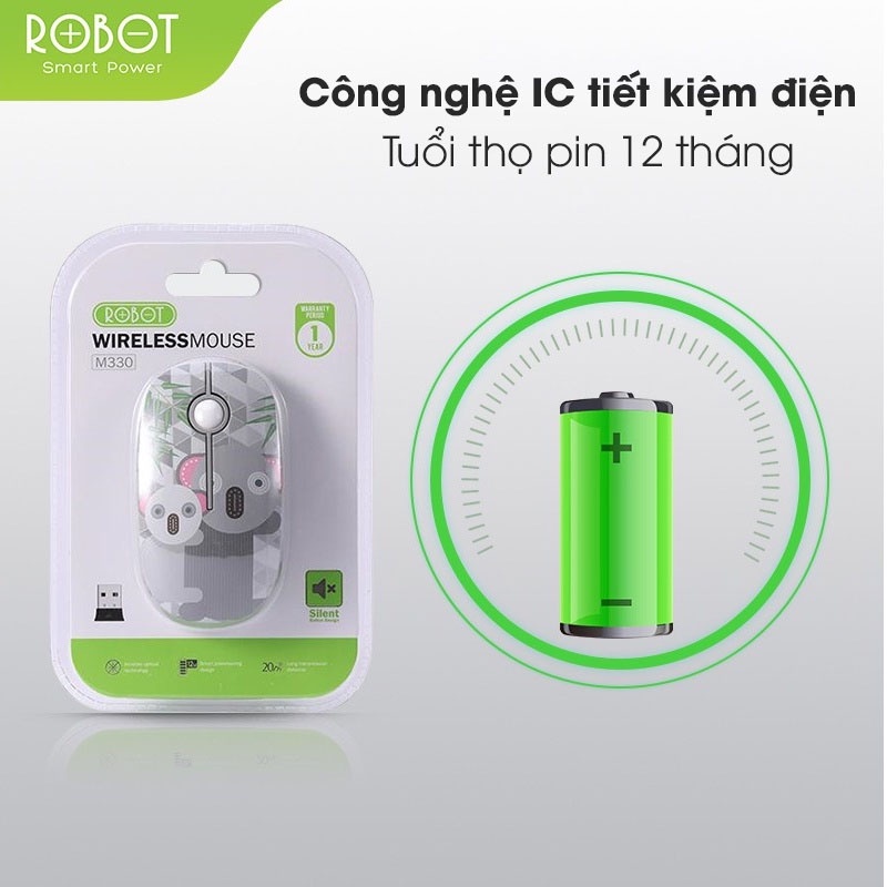 Chuột Không Dây Tĩnh Âm 2.4Ghz ROBOT M330 Khoảng Cách Tín Hiệu 20m