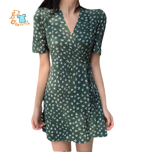 Đầm Hoa Dáng Chữ A Cổ V Kiểu Hàn Quốc Xinh Xắn Cho Nữ