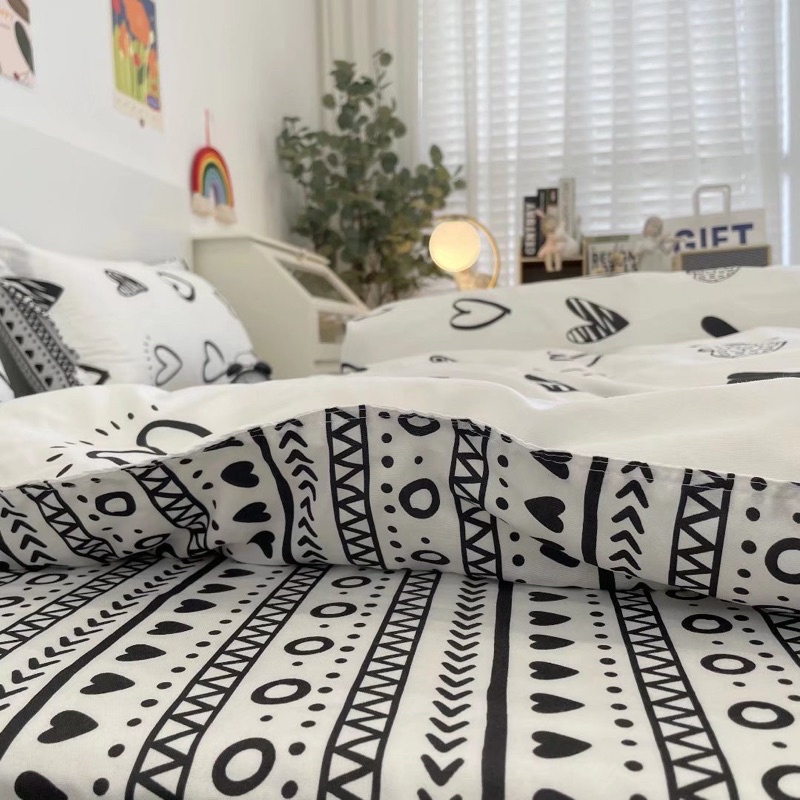 Set Bộ Vỏ Cotton Poly Tim Trắng Ghi, Chất Vải Đanh Mát _shinbedding