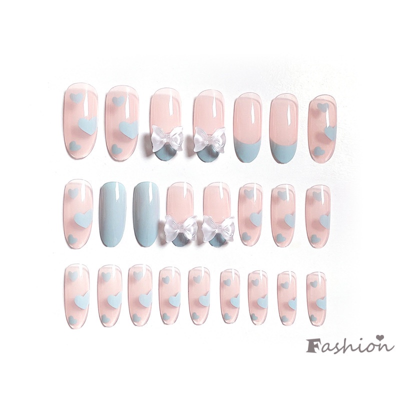 Bộ 24 Móng Tay Giả Dáng Dài Đính Nơ Có Thể Tháo Rời Thời Trang