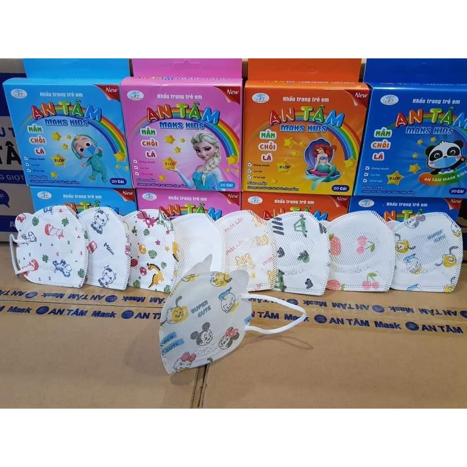 Combo 20- 100c Khẩu Trang 3D Gấu Mầm Chồi Lá chính hãng An Tâm Kids Cho Bé từ 1-5 Tuổi