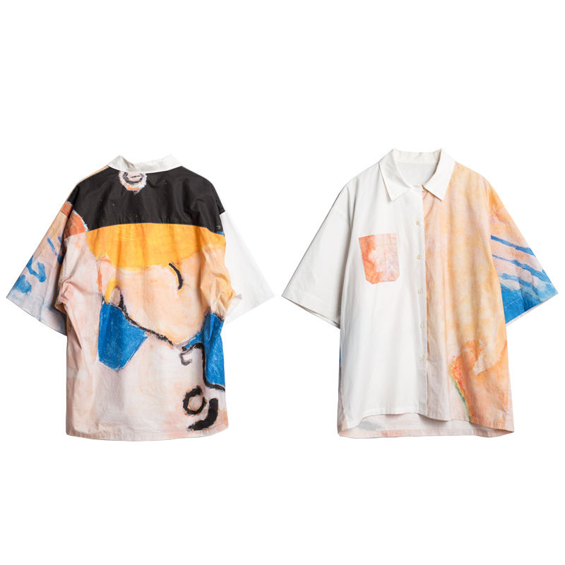 Áo Sơ Mi Tay Ngắn Dáng Rộng In Họa Tiết Tranh Sơn Dầu Độc Đáo Thời Trang Cho Nữ