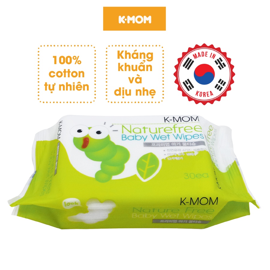 Khăn ướt cao cấp K-Mom chất liệu cotton tự nhiên siêu mềm gói 30 chiếc