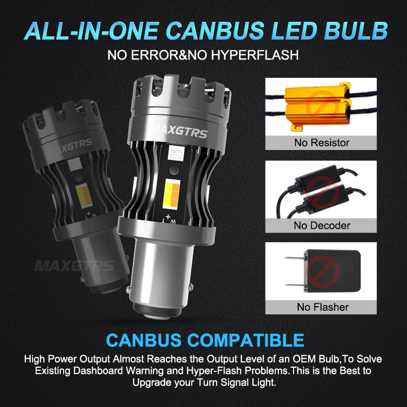 Set 2 Đèn LED Tín Hiệu Màu Trắng Hổ Phách 1157 7443 W21 / 5W BAY15D Canbus T25 3157 3156 DRL