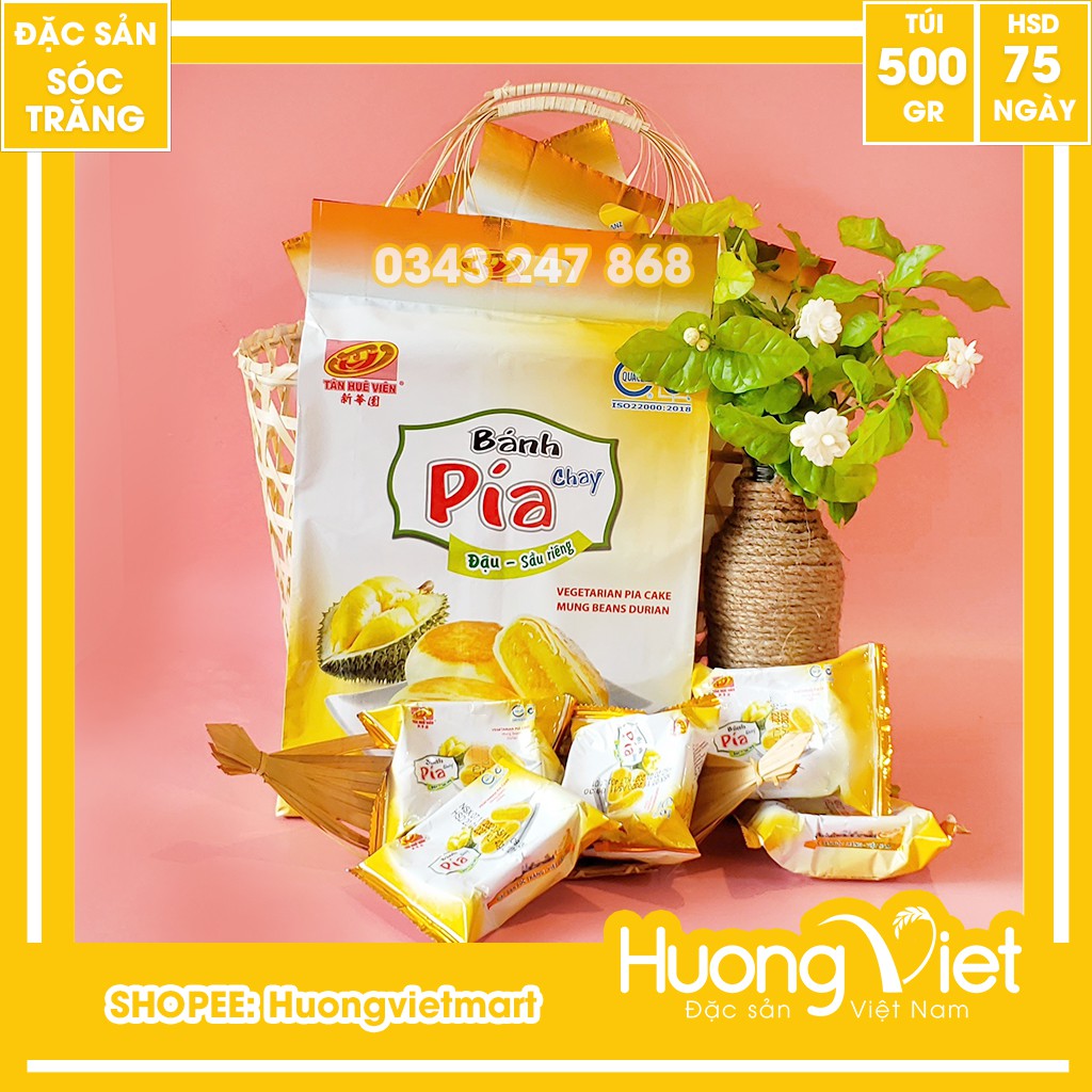 [BÁNH CHAY] Bánh pía kim sa chay đậu xanh sầu riêng mini 12 bánh, bánh pía chay Tân Huê Viên