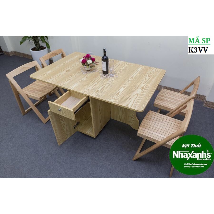 Bàn Ăn Thông Minh Gấp Gọn Đủ Mẫu - Bàn 4 Ghế 1m4 MDF