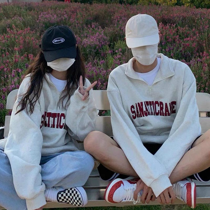 Sweater Cổ Bẻ Polo Tay Bồng Nam Nữ Nỉ Tàu Mịn Dáng Rộng Form To Hàn Quốc