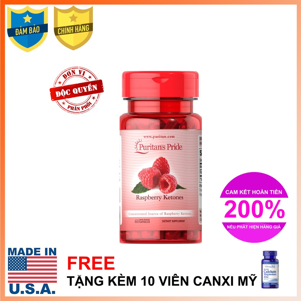 Viên uống hỗ trợ giảm cân an toàn,ngăn chặn tích tụ chất béo,không thèm ăn Puritans Pride RaspberryKetones