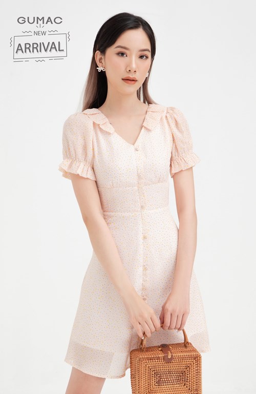 [Mã MABR07062 giảm 8% tối đa 50K đơn từ 249K] Đầm ôm nữ body cổ V bèo cổ GUMAC thiết kế công sở, màu cam DB450 | BigBuy360 - bigbuy360.vn