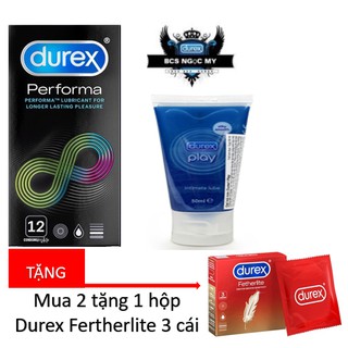 [DEAL HOT] Combo Bao Cao Su Kéo Dài Cuộc Yêu Durex Performa Và Gel Bôi Trơn Durex Play 50ml. Tặ