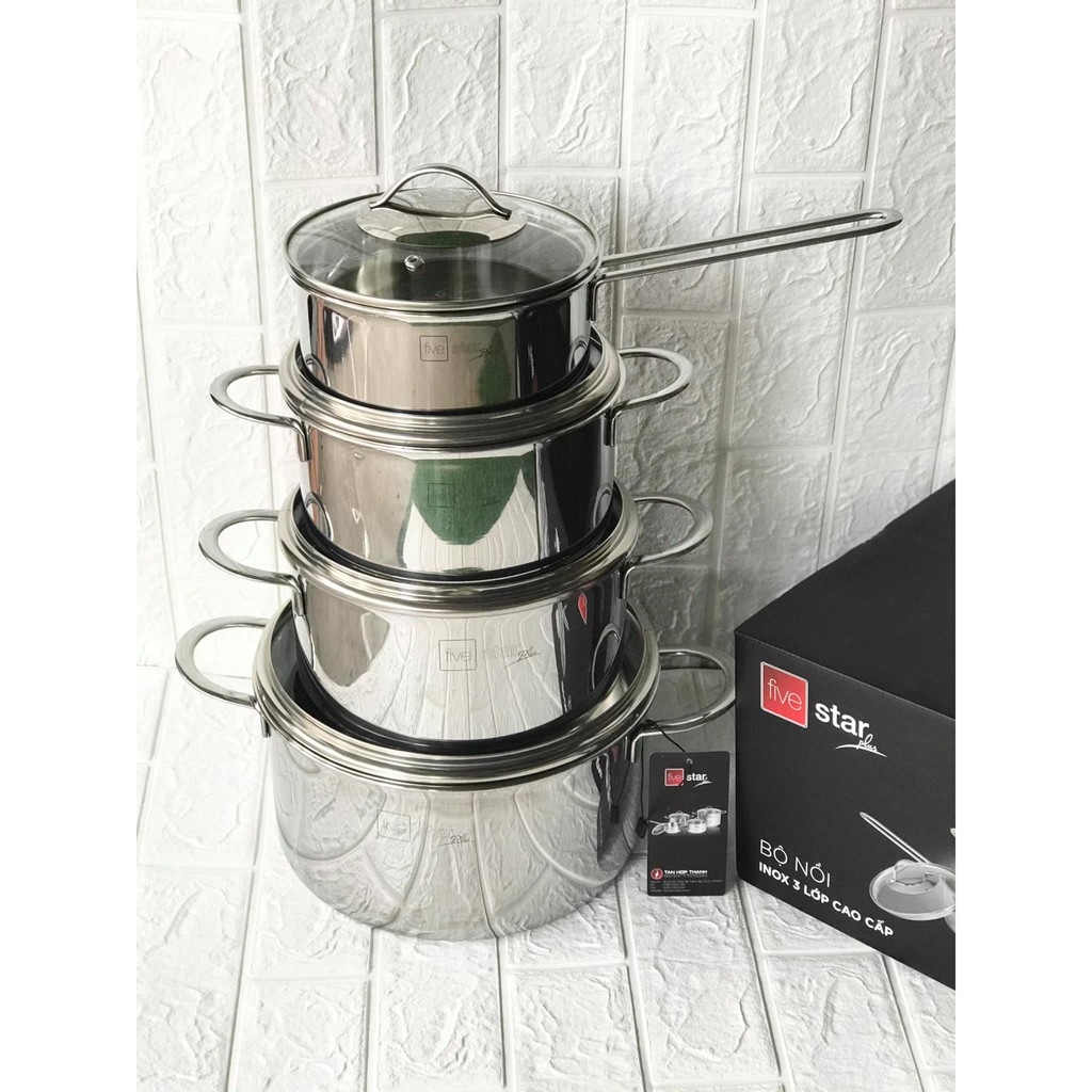 Bộ 4 nồi Inox cao cấp Fivestar Oval Kitchi nắp  kính [ BẢO HANG 5 NĂM]