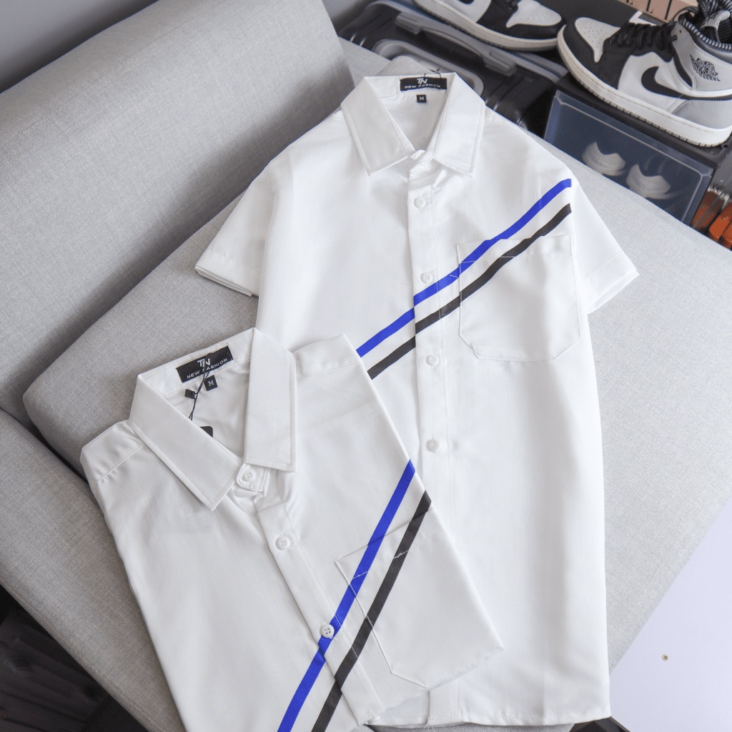 Áo Sơ Mi Nam Ngắn Tay Chất Liệu Kate Lụa Mịn Mát Phối Sọc Đủ Size Mặc Đẹp Lịch Lãm [NEW UNISEX]