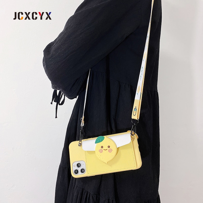 Ốp điện thoại gắn ví da mềm hình quả bơ dâu hoạt hình 3D cho Iphone 12 mini 11 Pro Max X XR XS 6S 7 8 plus SE 2020