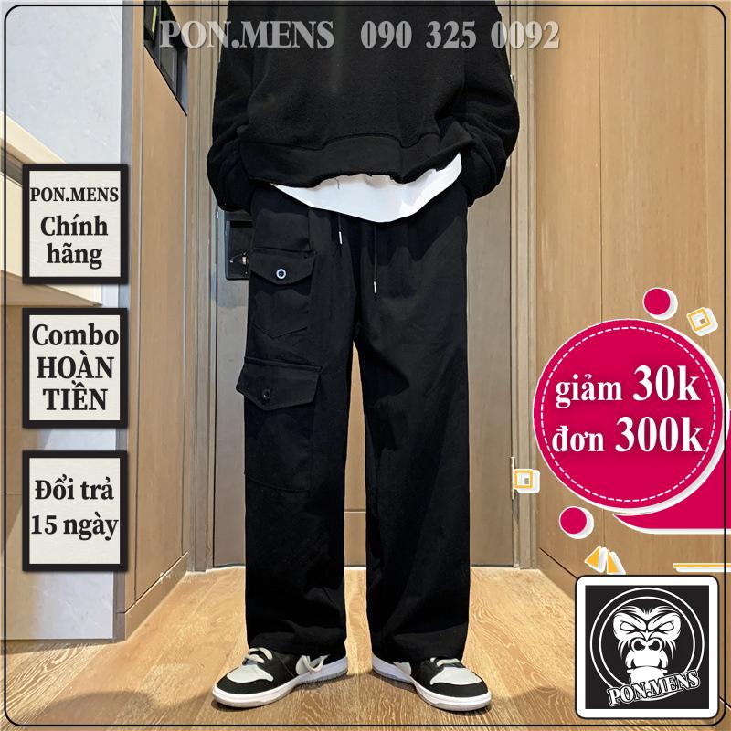 Quần kaki ống rộng nam nữ unisex túi hộp màu đen lưng chun co giãn đẹp mới e43 hà nội hcm Pon.mens