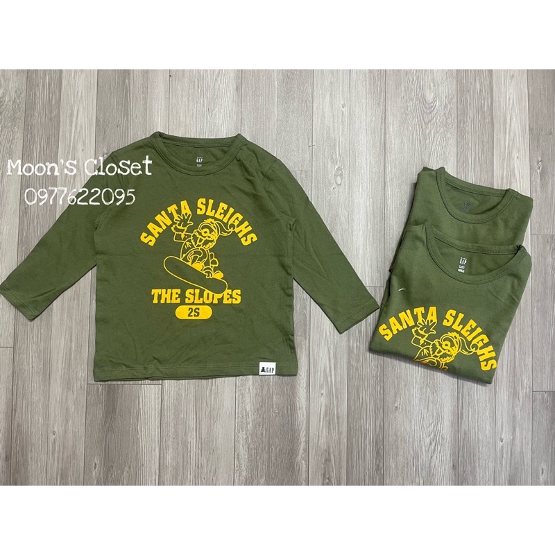 VD- Áo thun dài tay xanh rêu size 18/24m-5y